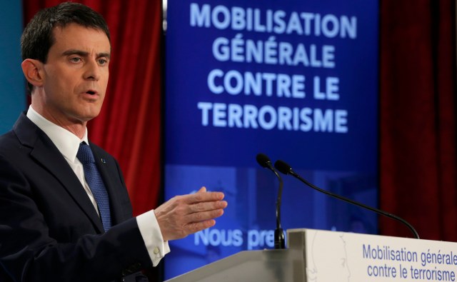 French Prime Minister Valls attends a news conference to unveil new security measures at the Elysee Palace in Paris