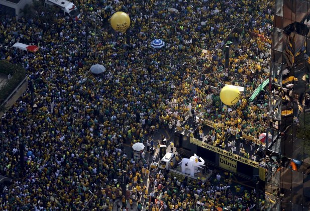 Demonstrators take part in a protest against Brazil's President Dilma Rousseff in Sao Paulo