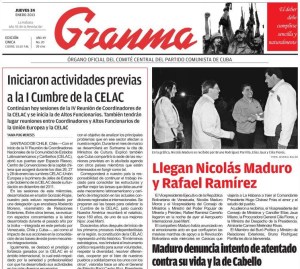 Maduro, Jaua y Cilia en La Habana, la foto de portada de Granma