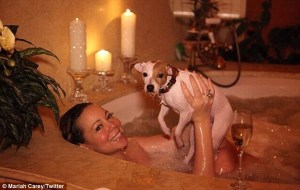 Así celebró Mariah Carey el día de San Valentín (incluye foto en la tina con el perro)