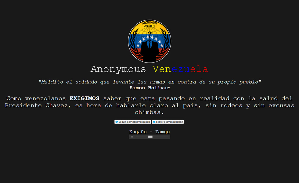 Hackean páginas militares venezolanas y exigen saber qué pasa con la salud de Chávez