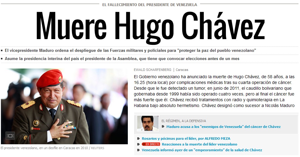 Así reseña la prensa internacional la muerte de Chávez (Imágenes)