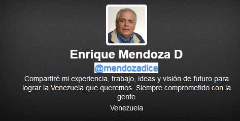 Enrique Mendoza: Mi cuenta Twitter continúa hackeada y el Cicpc no resuelve estos casos
