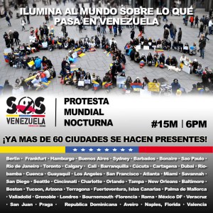 Más de 60 ciudades del mundo harán protesta nocturna SOS Venezuela este 15M
