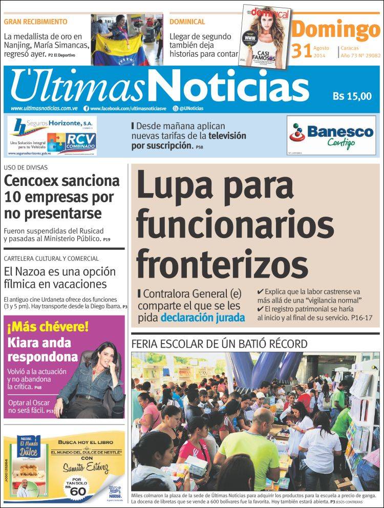 Portadas del domingo 31 de agosto de 2014