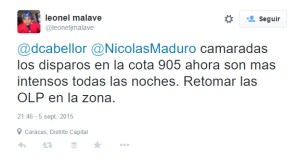 Chavista suplica a Maduro y a Cabello retomar OLP en Cota 905 por disparos “más intensos todas las noches”