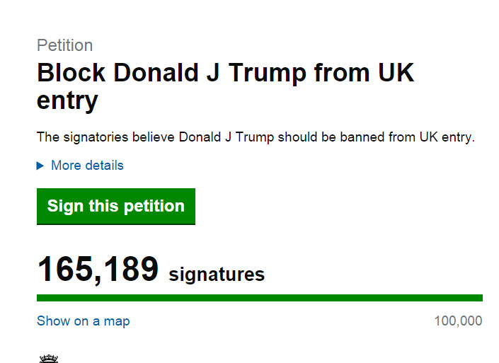 Más de 100.000 personas piden prohibir entrada de Trump al Reino Unido