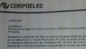 Corpoelec realizará racionamiento de servicio eléctrico en “horas pico” de centros comerciales (documento)