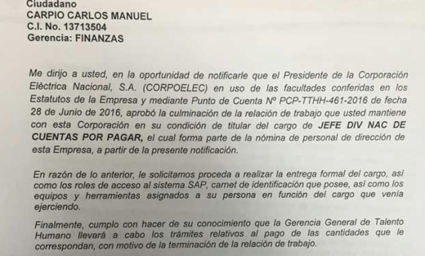 Carta-Corpoelec despido RR