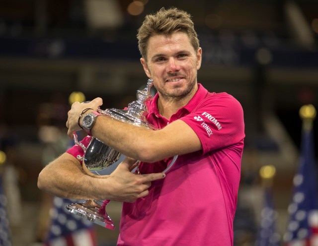 Sep 11, 2016; New York, NY, USA; Stan Wawrinka (SUI) poses with the trophy after his match against Novak Djokovic (SRB) on day fourteen of the 2016 U.S. Open tennis tournament at USTA Billie Jean King National Tennis Center. Mandatory Credit: Susan Mullane-USA TODAY Sports