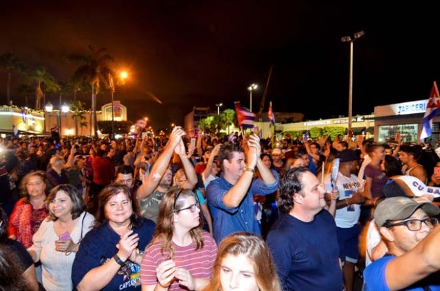 People celebrate the death of Cuban leader Fidel Castro, in Little Havana, Miami, Florida, U.S. November 26, 2016. REUTERS/Gaston De Cardenas