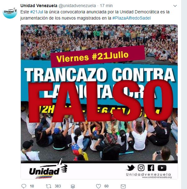 Unidad desmiente trancazo de 12 horas para este #21Jul