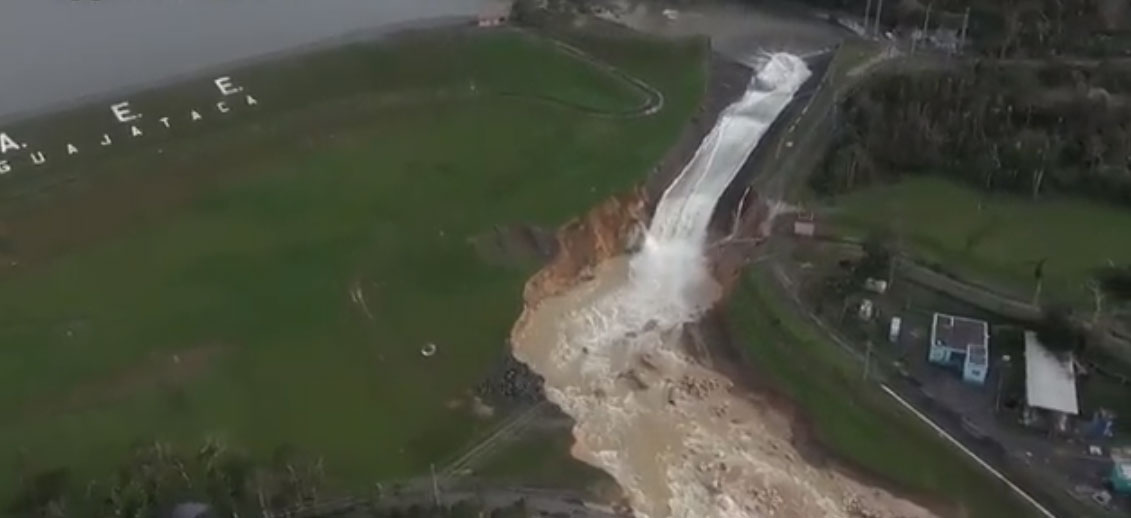 Desde el aire: La rotura de la represa Guajataca que amenaza a Puerto Rico (VIDEO)