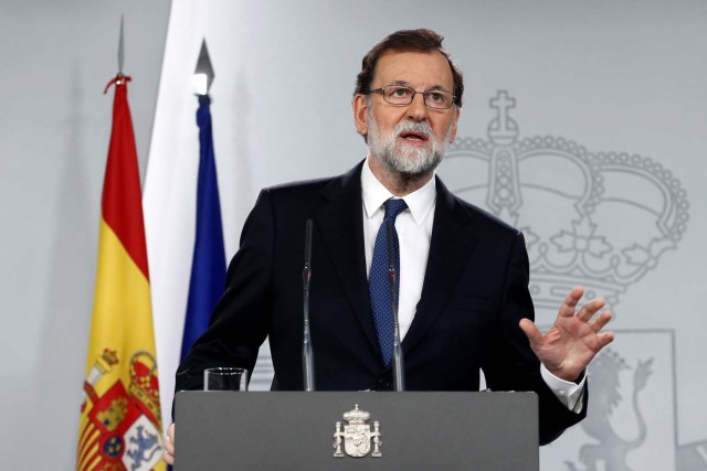 Spain's Prime Minister Mariano Rajoy speaks during a press conference at the Moncloa Palace in Madrid, Spain, October 21, 2017. REUTERS/Juan Medina