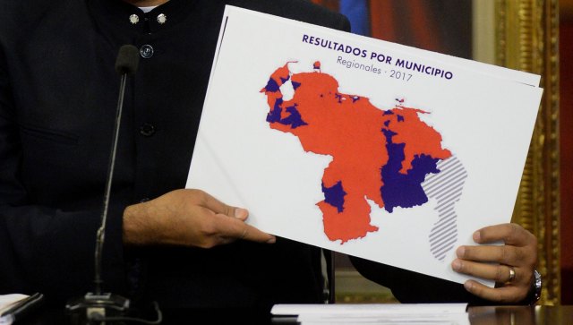 El mapa de los resultados por municipio, según Maduro (Foto AFP)