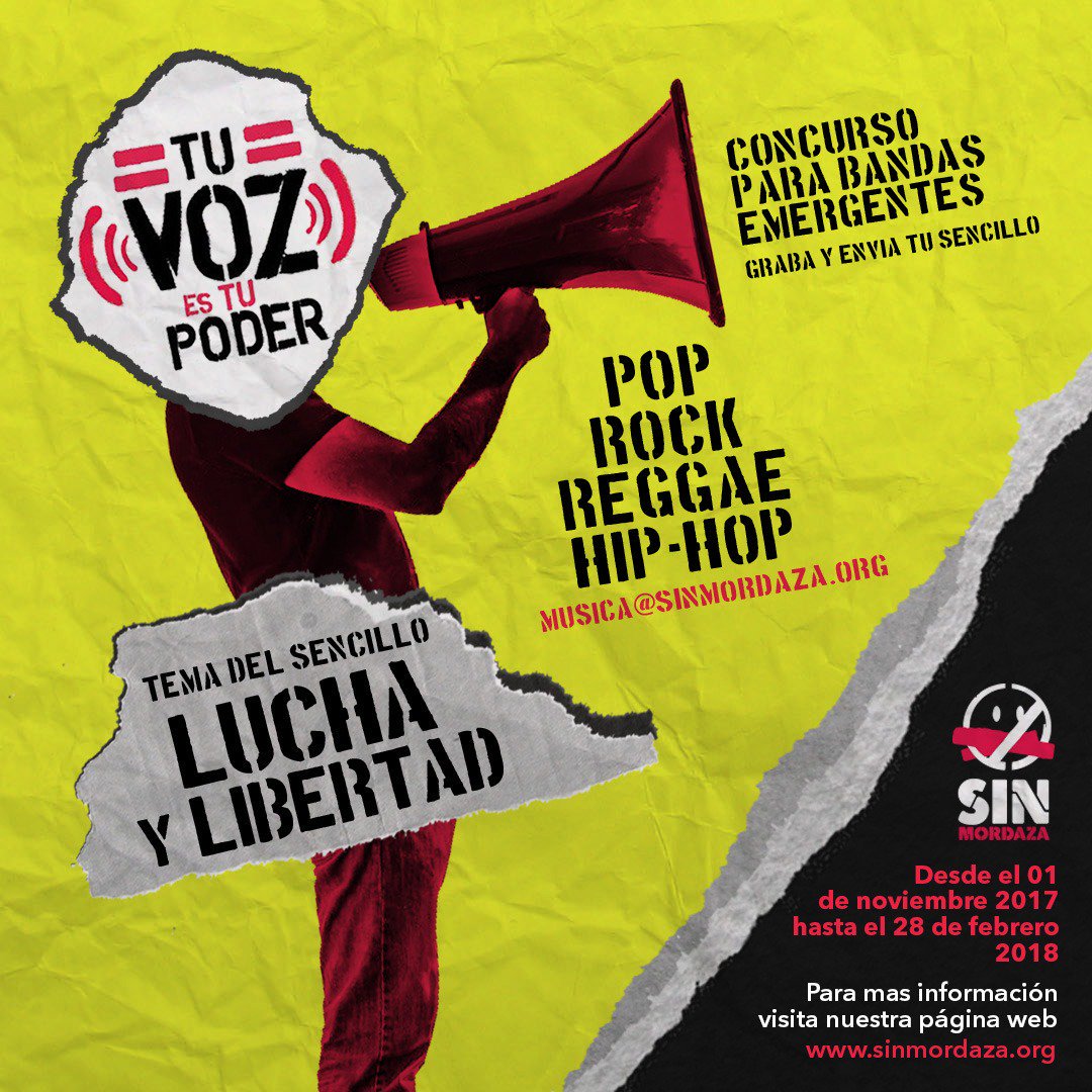 Hasta el 28 de febrero Sin Mordaza recibirá las canciones que participarán en el concurso “Tu Voz Es Tu Poder”