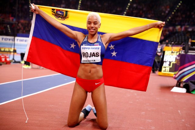 Athletics - IAAF World Indoor Championships 2018 - Arena Birmingham, Birmingham, Britain - March 3, 2018 Venezuela's Yulimar Rojas celebrates winning the Women’s Triple Jump Final REUTERS/Phil Noble