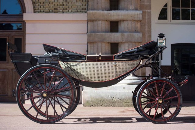 The Ascot Landau, which will be used in the case of dry weather for the wedding of Prince Harry and Meghan Markle, at the Royal Mews at Buckingham Palace, London Picture taken May 1, 2018. REUTERS/Victoria Jones/Pool
