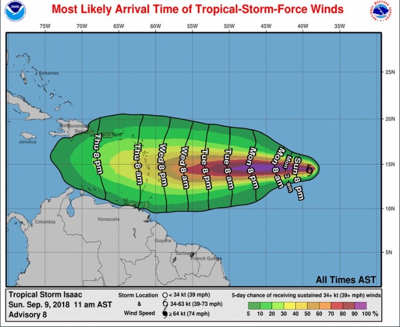 Tormenta Isaac avanza hacia Venezuela, República Dominicana y Puerto Rico