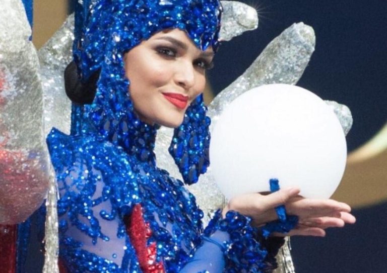 Kiara Liz Ortega se desplomó en pleno escenario del Miss Universo por el peso de su traje típico