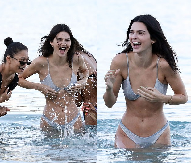 Kendall Jenner MOJADITA y chapoteando en la playa con un bikini provocador (FOTOS)