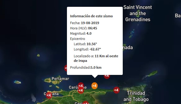 Sismo de magnitud 4.0 en Irapa