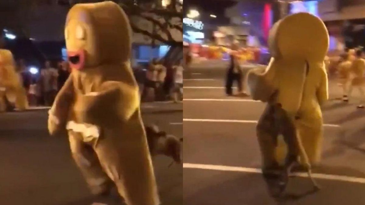 VIRAL: Perrito atacó un hombre disfrazado de galleta y sus amigos corrieron para ayudarlo (Video)