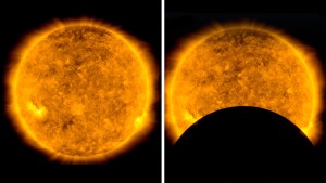 La NASA comparte curiosas imágenes de la Luna ‘robando cámara’ al Sol mientras transita frente a un telescopio espacial