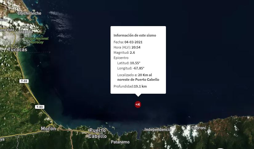 Sismo de magnitud 2,6 se registró en Puerto Cabello este #4Mar
