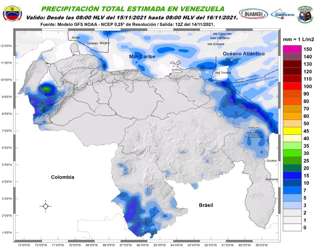 Inameh prevé lluvias dispersas y descargas eléctricas en algunos estados de Venezuela este #15Nov