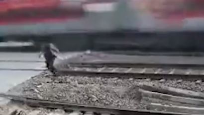 Escapó de la muerte: Motociclista se salvó de ser arrollado por un tren en la India (Video)