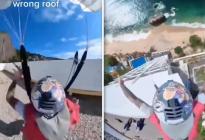 EN VIDEO: El espectacular doble aterrizaje de un paracaidista en un edificio y una playa