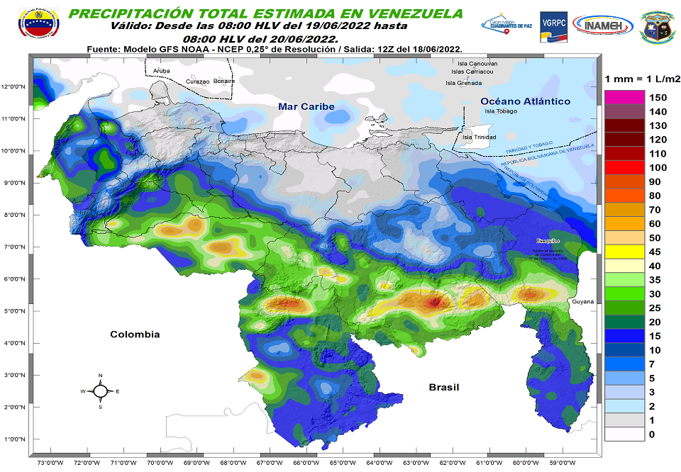 Inameh pronosticó lluvias o chubascos en varios estados de Venezuela este #19Jun