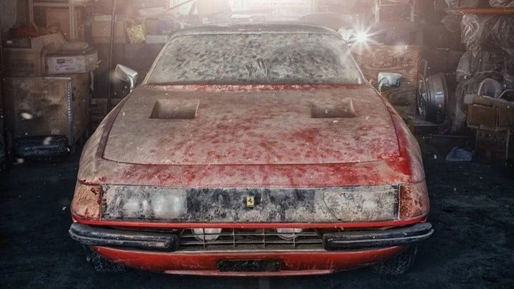 Reliquia llena de tierra: el Ferrari que estuvo 40 años abandonado y exhiben sucio en el museo
